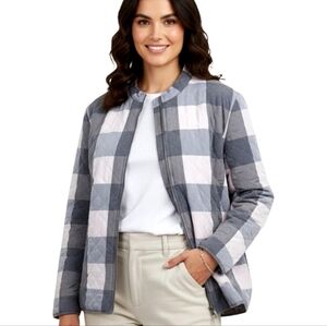 Basler Quilted Pink and Gray Plaid Jacket Zip Front Pockets Lined Lightweight